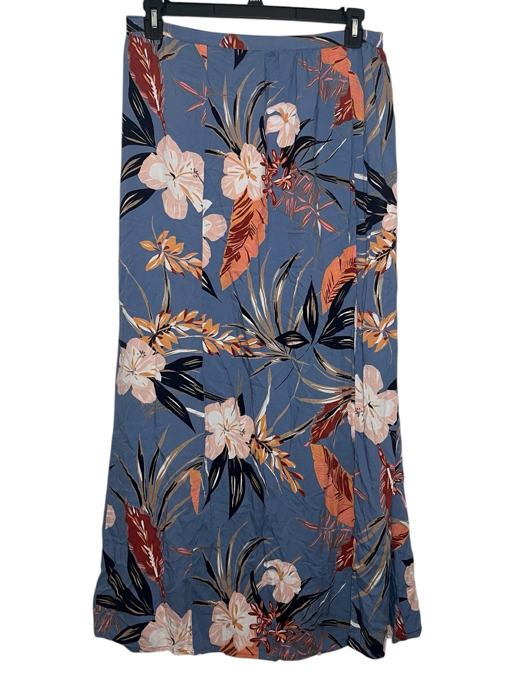 LuLaRoe Blue Floral Maxi Skirt with Pink and Rust Accents